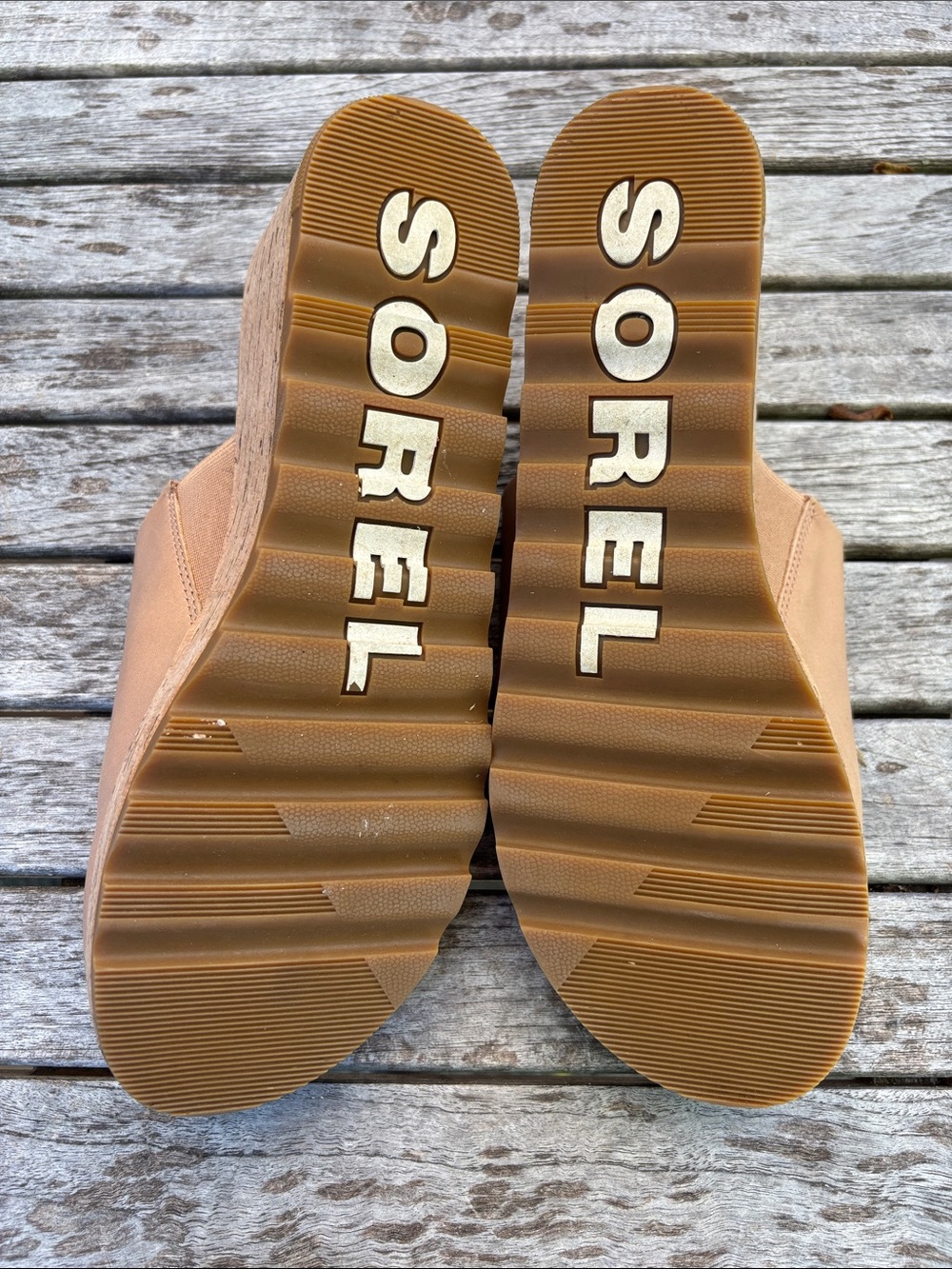 Sorel Leather Cork Platform Wedge Slide Sandals | Tan | Size 12 - Picture 3 of 7